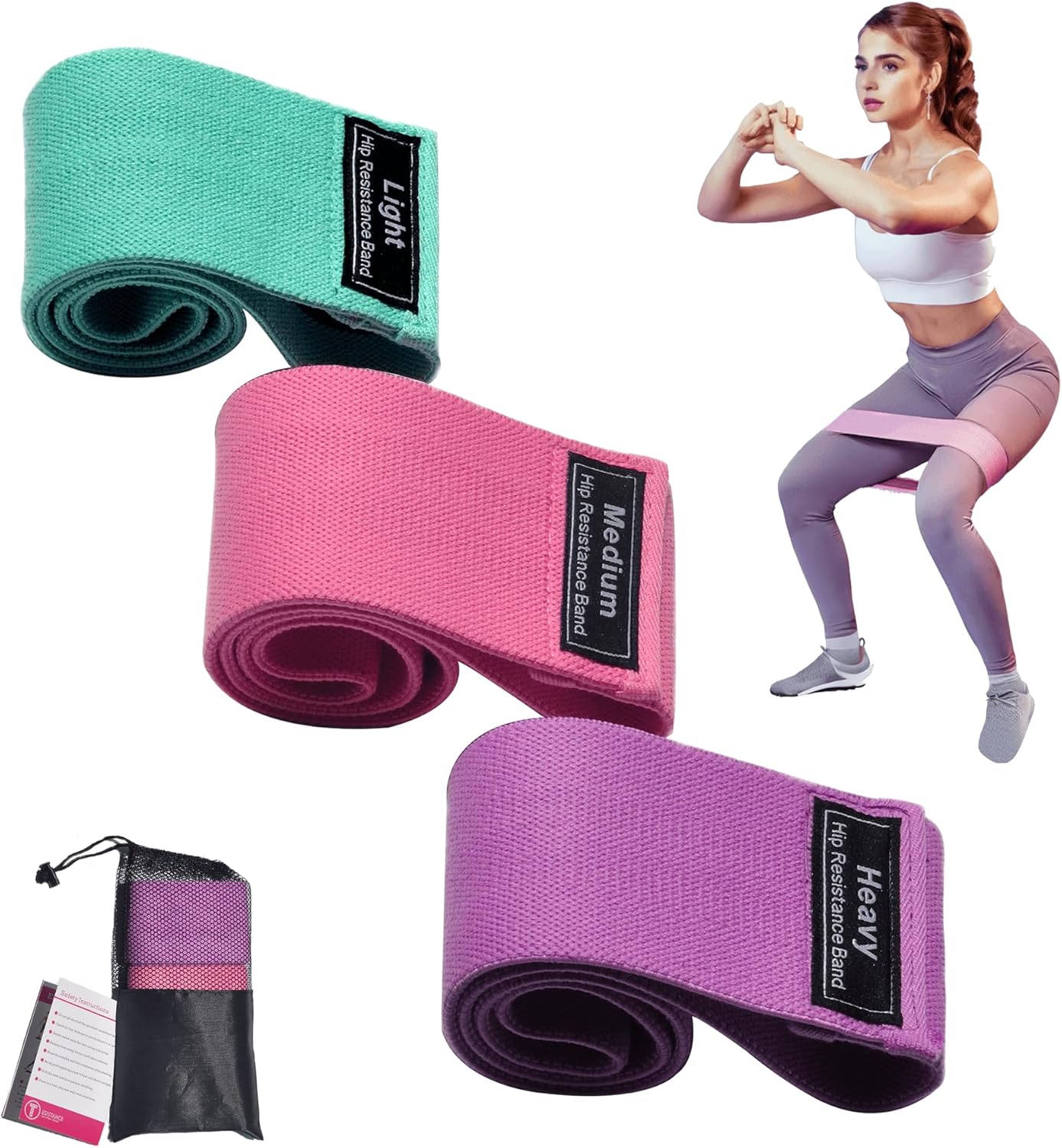 Bandas de resistencia para piernas y glúteos x3, bandas de tela para ejercicio, yoga, pilates, rehabilitación, fitness y entrenamiento en casa, bandas de fuerza para glúteos